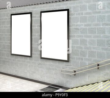 Deux affiches Panneaux vertical vide sous terre. 3d illustration Banque D'Images