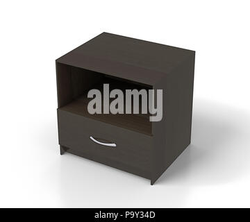 Table de nuit vide brun foncé sur fond blanc. Isolé avec chemin de détourage autour d'une table de nuit. 3d illustration Banque D'Images