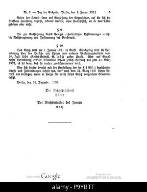 511 001 0005 Reichsgesetzblatt 1921 Deutsches Banque D'Images