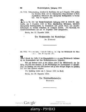 511 001 0030 Reichsgesetzblatt 1921 Deutsches Banque D'Images
