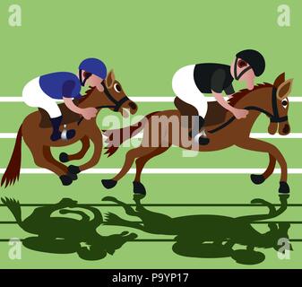 Deux courses de jockeys pour la ligne d'arrivée Illustration de Vecteur