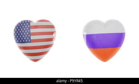 Drapeaux américains et russes Coeur. Partenariat entre l'Amérique et la Russie pays concept Banque D'Images