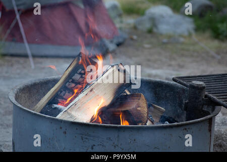 Gravure de camp sur une nuit d'été camping en famille dans le camping Banque D'Images