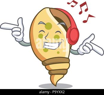 Musique écoute sea shell mascot cartoon Illustration de Vecteur