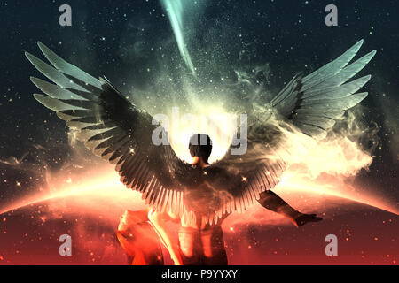 Till death do us part,3d illustration d'un anges dans le ciel la terre,pour l'illustration de livres ou de couverture de livre Banque D'Images