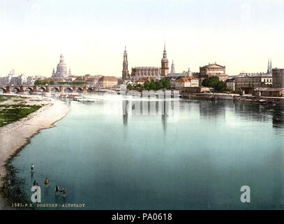 . Anglais : Dresde (Saxe, Allemagne) - vue sur rivière de l'Elbe à Dresde Altstadt Deutsch : (Sachsen, Allemagne) - Blick über die Elbe zur Altstadt . Entre 1890 et 1905 591 1900 l'Elbe à Dresde Altstadt Banque D'Images