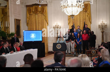 Washington, DC, USA. 19 juillet, 2018. Ivanka Trump, Président américain Donald Trump's daughter, parle au cours de l'engagement de travailleurs de l'Amérique à la Maison Blanche à Washington, DC, États-Unis, le 19 juillet 2018. Le Président américain Donald Trump a accueilli la promesse de travailleurs de l'Amérique et de l'événement, a signé un décret qui établit un conseil national de l'ouvrier américain. Credit : Liu Jie/Xinhua/Alamy Live News Banque D'Images