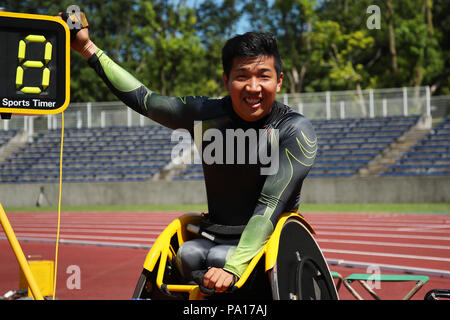 Machida Athletic Stadium, Tokyo, Japon. 1er juillet 2018. Tomoki Sato, Juillet 1, 2018 - Athlétisme : Kanto Para athlétisme Championships Men's 1500 T52 finale à Machida Athletic Stadium, Tokyo, Japon. Credit : YUTAKA/AFLO SPORT/Alamy Live News Banque D'Images