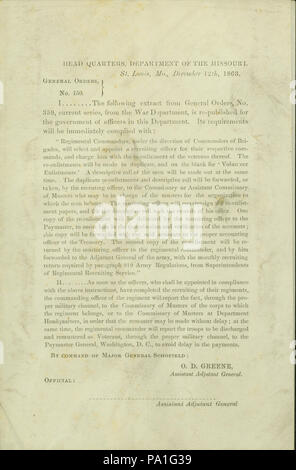 697 Les ordonnances générales, n° 150, d'O.D. Greene, sous-adjudant général, Head Quarters, Ministère de l'Iowa, Saint Louis, Mo., Décembre 12, 1863 Banque D'Images