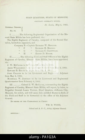 697 Les ordonnances générales, n° 16, de Wm. D. Wood, le Colonel et l'adjudant-général par intérim, Head Quarters, Etat du Missouri, adjudant général, Saint Louis, le 2 mai 1862 Banque D'Images