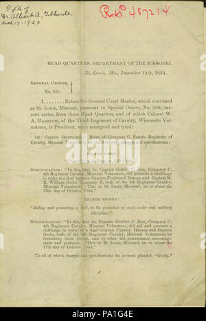 697 Les ordonnances générales, n° 223, de Frank Eno, Head Quarters, Ministère de l'Iowa, Saint Louis, Mo., Décembre 12, 1864 Banque D'Images