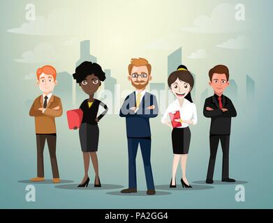 Groupe de gens d'affaires standing in front of City contexte ethnique Mix.Vector Illustration Illustration de Vecteur