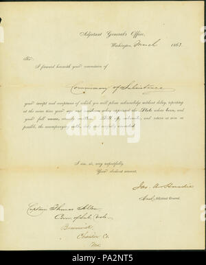 314 Lettre circulaire signée James A. Hardie, adjudant général adjoint, l'adjudant-général's Office, Washington, à Thomas Allen (Thomas Allin), Brunswick, Chariton Comté (Missouri), mars 1863 Banque D'Images