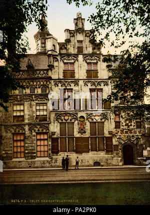 . Gemeentelandhuis (Gemeenlandshuis), Delft, Pays-Bas. 1 impression photomécanique : photochrom, couleur. circa 1897 692 Gemeenlandshuis, Delft, Hollande méridionale, Pays-Bas, ca. 1897 Banque D'Images