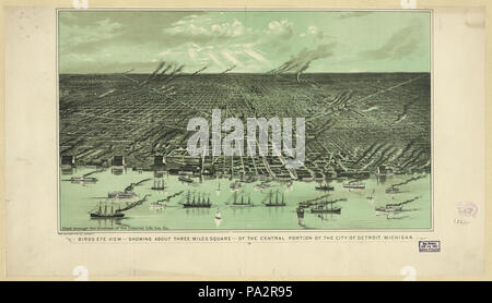 Birds Eye View 207 montrant à environ trois miles carré de la partie centrale de la ville de Detroit, Michigan RCAC2003666422 Banque D'Images