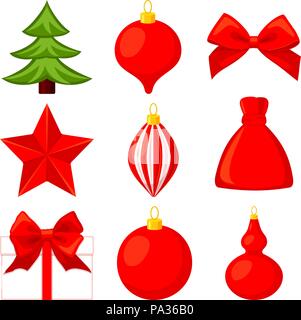 Cartoon coloré décoration arbre de Noël set Illustration de Vecteur