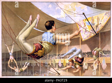 654 5 mâles trapézistes effectuer à un cirque, 1890 Banque D'Images