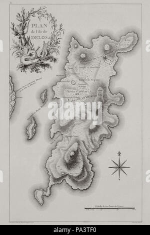 Plan 200 de l'île de Délos - Choiseul-gouffier Gabriel Florent Auguste De - 1782 Banque D'Images
