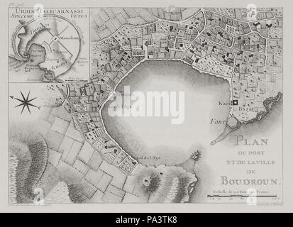 201 Plan du port et de la ville de Boudroum - Choiseul-gouffier Gabriel Florent Auguste De - 1782 Banque D'Images
