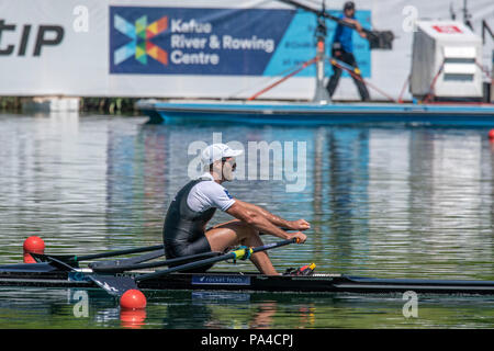 Lucerne, Suisse, 15 juillet 2018, dimanche, "les hommes est un rameur en couple' 'or Olympique', NZL M1X, Robbie MANSON, Coupe du Monde de la FISA, Rotsee Lac III © Peter SPURRIER, Banque D'Images