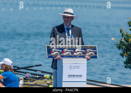 Lucerne, Suisse, 15 juillet 2018, Dimanche, le Trophée 'Homme' à la présentation de la Coupe du Monde de la FISA, Dock III Lac Rotsee, © Peter SPURRIER, Banque D'Images