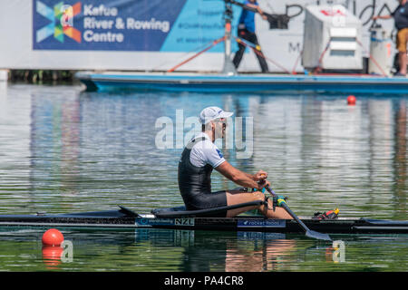 Lucerne, Suisse, 15 juillet 2018, dimanche, "les hommes est un rameur en couple' 'or Olympique', NZL M1X, Robbie MANSON, Coupe du Monde de la FISA, Rotsee Lac III © Peter SPURRIER, Banque D'Images