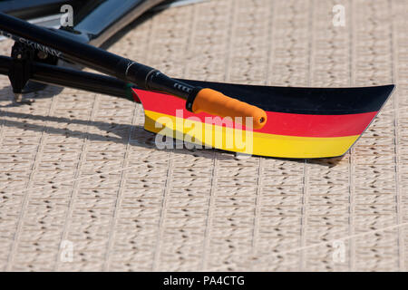 Lucerne, Suisse, 15 juillet 2018, Dimanche, l'allemand, l'Oar, Lame, Style 'Hachette' et 'Poignée en caoutchouc', la Coupe du Monde FISA III, le lac Rotsee, © Peter SPURRIER, Banque D'Images