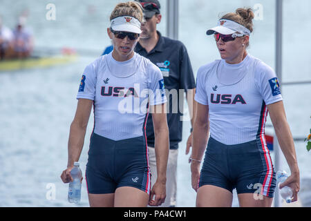 Lucerne, Suisse, 15 juillet 2018, Dimanche, 'USA W2-' gauche ; 'Felice MUELLER' et 'Kristine O'BRIEN' Coupe du Monde de la FISA, III, le lac Rotsee © Peter SPURRIER, Banque D'Images