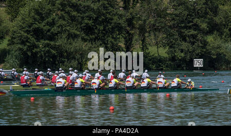 Lucerne, Suisse, 15 juillet 2018, GER M8 +, médaillé d'or le gagnant de 8 hommes, la Coupe du Monde FISA III Lac Rotsee, © Peter SPURRIER, Banque D'Images