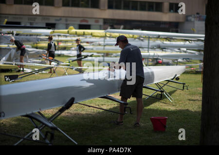 Lucerne, Suisse, 12 juillet 2018, 'bateau' Hudson Jeudi, technicien, un polissage 'Huit', la Coupe du Monde FISA III, le lac Rotsee, © Peter SPURRIER/Alamy Live News Banque D'Images