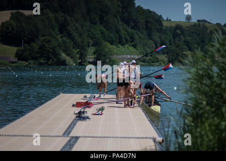 Lucerne, Suisse, 12 juillet 2018, le jeudi, voir USA M8 + après une session de formation, la Coupe du Monde FISA III, le lac Rotsee, © Peter SPURRIER, Banque D'Images