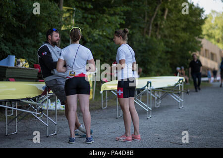 Lucerne, Suisse, 12 juillet 2018, jeudi, l'entraîneur en chef suisse, Robin DOWELL, Coupe du Monde de la FISA III, le lac Rotsee, © Peter SPURRIER, Banque D'Images