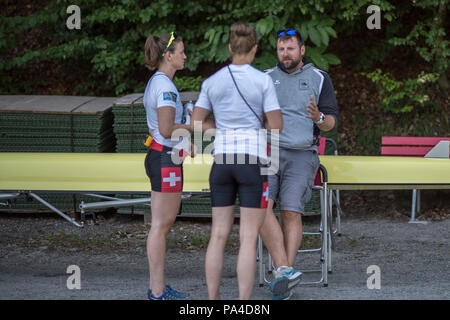 Lucerne, Suisse, 12 juillet 2018, jeudi, l'entraîneur en chef suisse, Robin DOWELL, Coupe du Monde de la FISA III, le lac Rotsee, © Peter SPURRIER, Banque D'Images