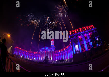 4 juillet Fireworks, City and County Building, Denver, Colorado Banque D'Images