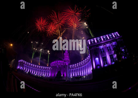 4 juillet Fireworks, City and County Building, Denver, Colorado Banque D'Images