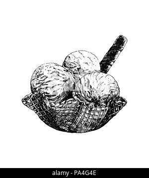 Style croquis dessinés à la main, la crème glacée isolé sur fond blanc. Vector illustration. Illustration de Vecteur