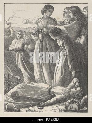 La Parabole du [dix] vierges (il Paraboles de notre Seigneur et Sauveur Jésus Christ). Artiste : D'après sir John Everett Millais (British, Southampton 1829-1896 Londres). Dimensions : image : 5 1/2 x 4 5/16 in. (13,9 x 10,9 cm) : Feuille 7 x 5/16 6 1/16 in. (18,6 x 15,4 cm). Graveur : gravés et imprimés par Dalziel Brothers (britannique, 1839-1893) active. Date : 1864. Il a fallu sept ans pour concevoir Millais vingt images inspirées par des paraboles du Nouveau Testament pour le Dalziel Brothers, et les tirages sont considérés comme bois de pinacles illustration gravée. L'artiste a écrit à ses éditeurs, 'Je peux faire Banque D'Images