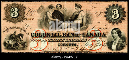 271 Pouvez-S1668-Colonial Bank of Canada, Toronto-3 Dollars (1859) Banque D'Images