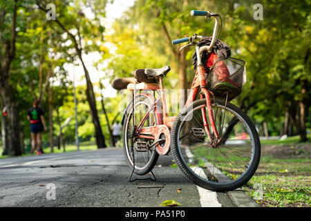 Close up old vintage bicycle park sur le chemin de béton dans la région de Green Park Banque D'Images