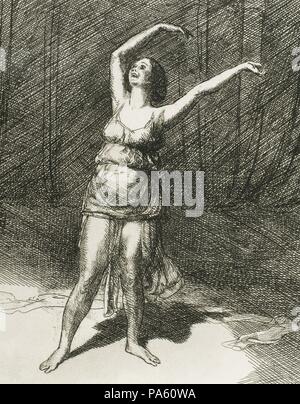 Isadora Duncan Isadora Duncan (Angela) (San Francisco, 1877-Niza, 1927). Bailarina de orígen irlandés estadounidense. Bailando Isadora Duncan. En 1915 Aguafuerte realizado por John Sloan (1871-1951) . Banque D'Images