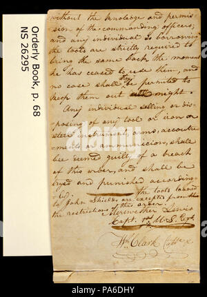 319 Clark Family Collection- Volume 20. Bon livre, page 68, Janvier 1, 1806 Banque D'Images