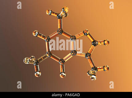 La caféine, le modèle moléculaire. Amer, alcaloïde blanc agissant en tant qu'un stimulant pour le système nerveux central. Banque D'Images