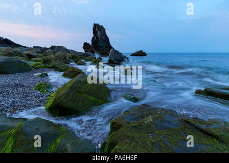 Shag Rock à Little Downderry sur la côte sud des Cornouailles) Banque D'Images