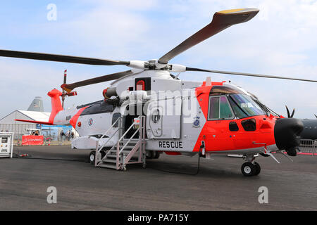 L'aéroport de Farnborough, Hampshire, Royaume-Uni. 20 juillet 2018. Royal Norwegian Air Force AgustaWestland AW.101, de Farnborough Farnborough Airport, Hampshire, au Royaume-Uni, 20 juillet 2018, photo de Richard Goldschmidt : Riche de crédit Gold/Alamy Live News Banque D'Images
