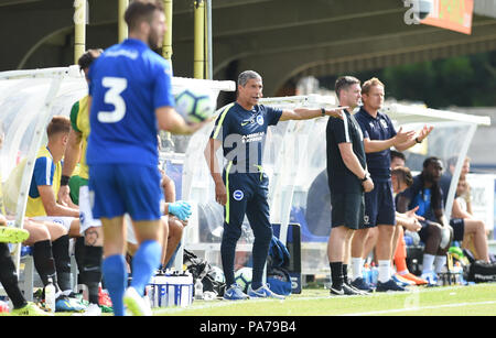 Kingston Londres Royaume-Uni 21 juillet 2018 - l'entraîneur de Brighton Chris Hughton lors du match amical de pré-saison de football entre l'AFC Wimbledon et Brighton et Hove Albion au Cherry Red Records Stadium à Kingston Surrey photo Simon Dack / Téléphoto Images à usage éditorial seulement Banque D'Images