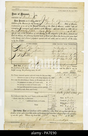 294 Certificat d'achat signé John C. Breckenridge, collectionneur de comté de Washington, le 5 octobre 1868 Banque D'Images