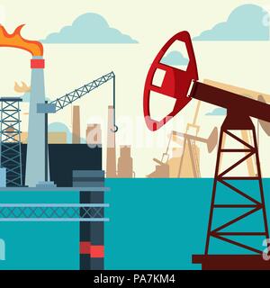 La pompe de l'industrie pétrolière jack plate-forme de production en mer vector illustration Illustration de Vecteur