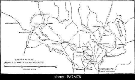 377 Batailles décisives depuis plan d'Waterloo-Sketch les itinéraires de mars sur Koeniggratz Banque D'Images