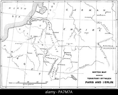 377 Batailles décisives depuis le Waterloo-Sketch carte montrant le territoire entre Paris et Berlin Banque D'Images