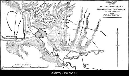 377 Batailles décisives depuis le Waterloo-Sketch plan de la région de Sedan montrant les routes de mars des allemands sur le champ de bataille Banque D'Images